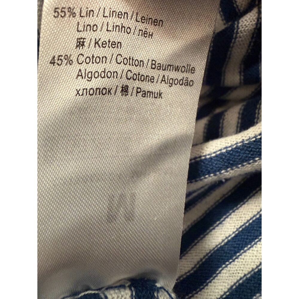 IKKS Linen Cotton Striped Sweater Mens M Lightweight Blue White Pocket - Picture 12 of 12